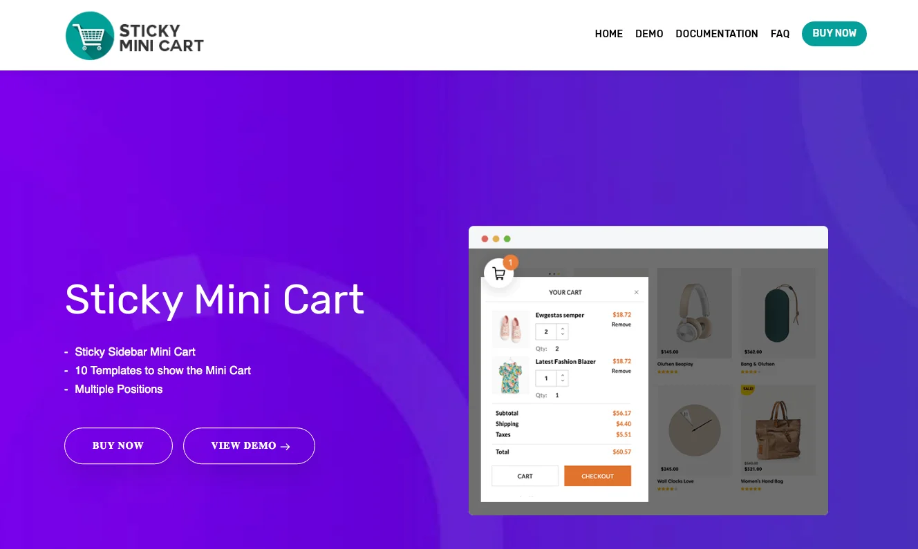 Sticky mini cart plugin