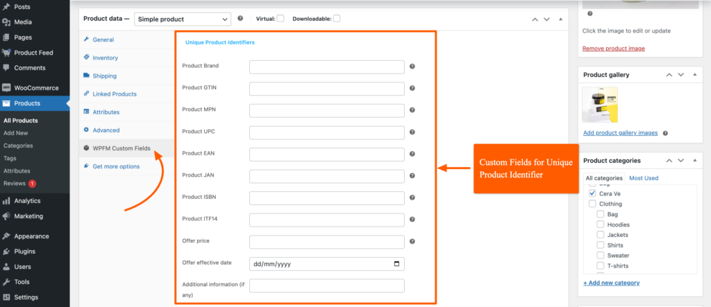 Add Extensive Custom Fields Of Unique Identifiers For WooCommerce Products 1