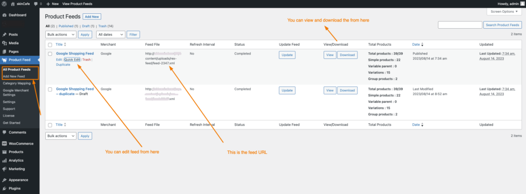 Product feed dashboard