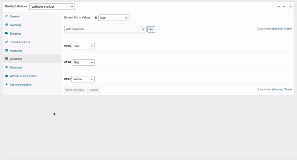 UI Custom fields for Variable product