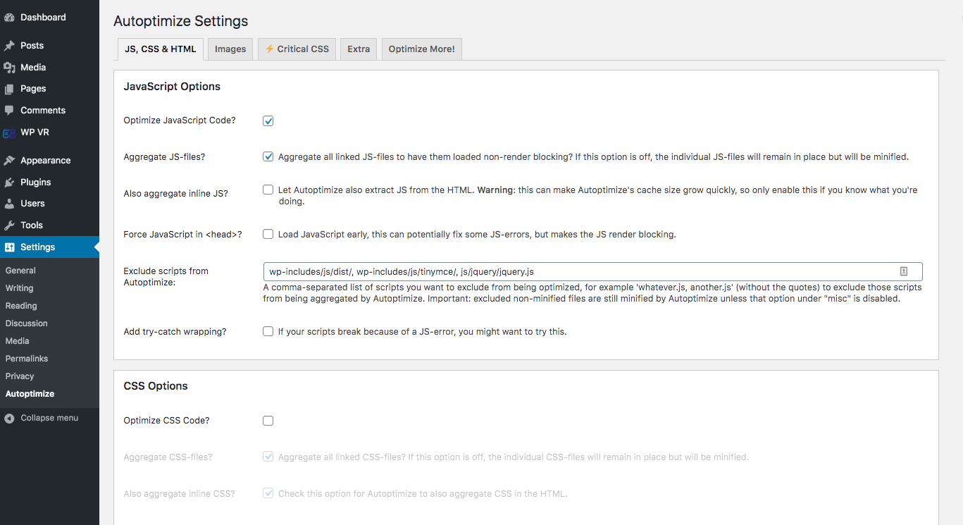 Autoptimize Settings
