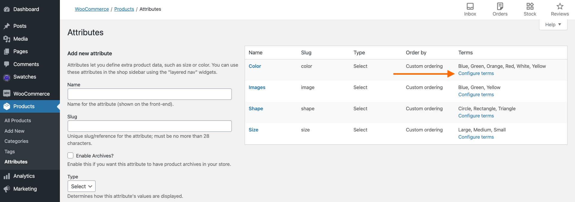 Set Terms for Global Product Attribute