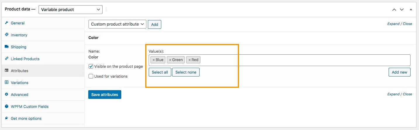 Product attributes added