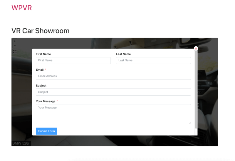 Contact Form in 360 Car View