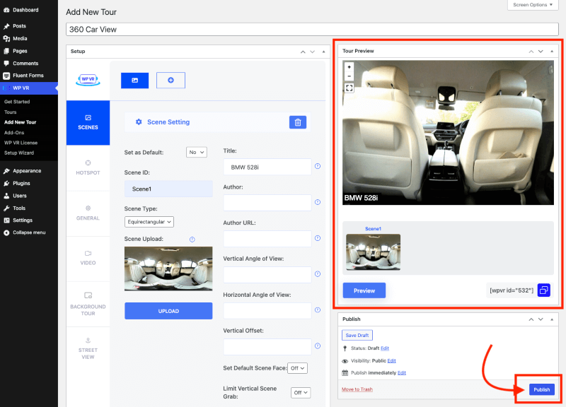 Preview & Publish 360 Car View