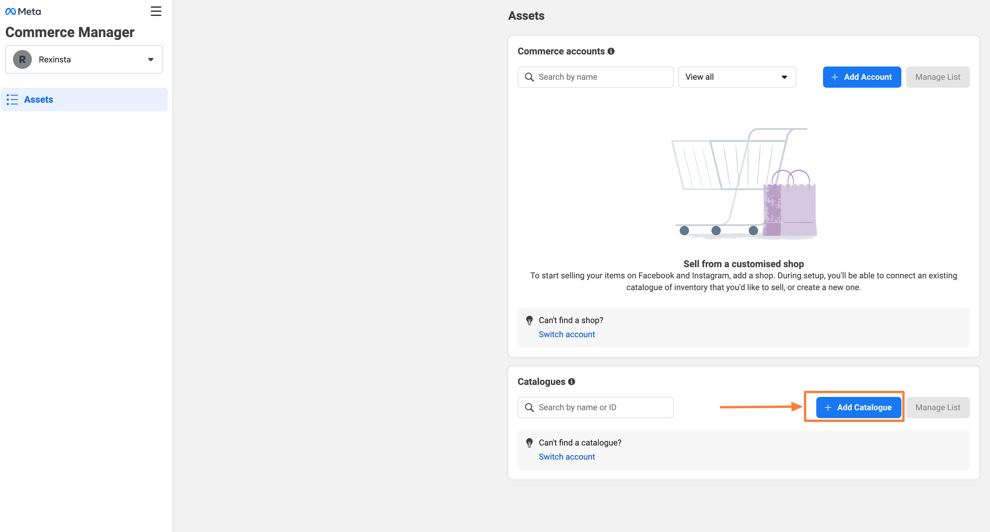 Facebook Commerce Manager Add Catalouge Option