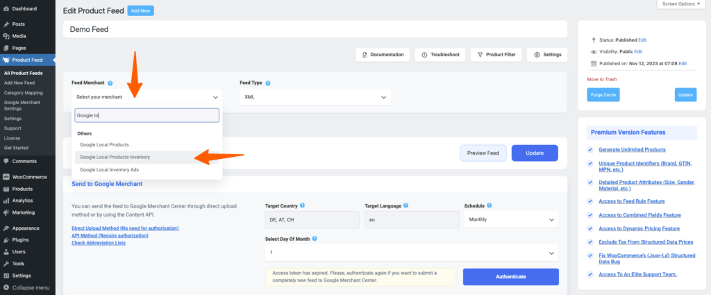 How to create a WooCommerce product feed for Google Local Products Inventory 1