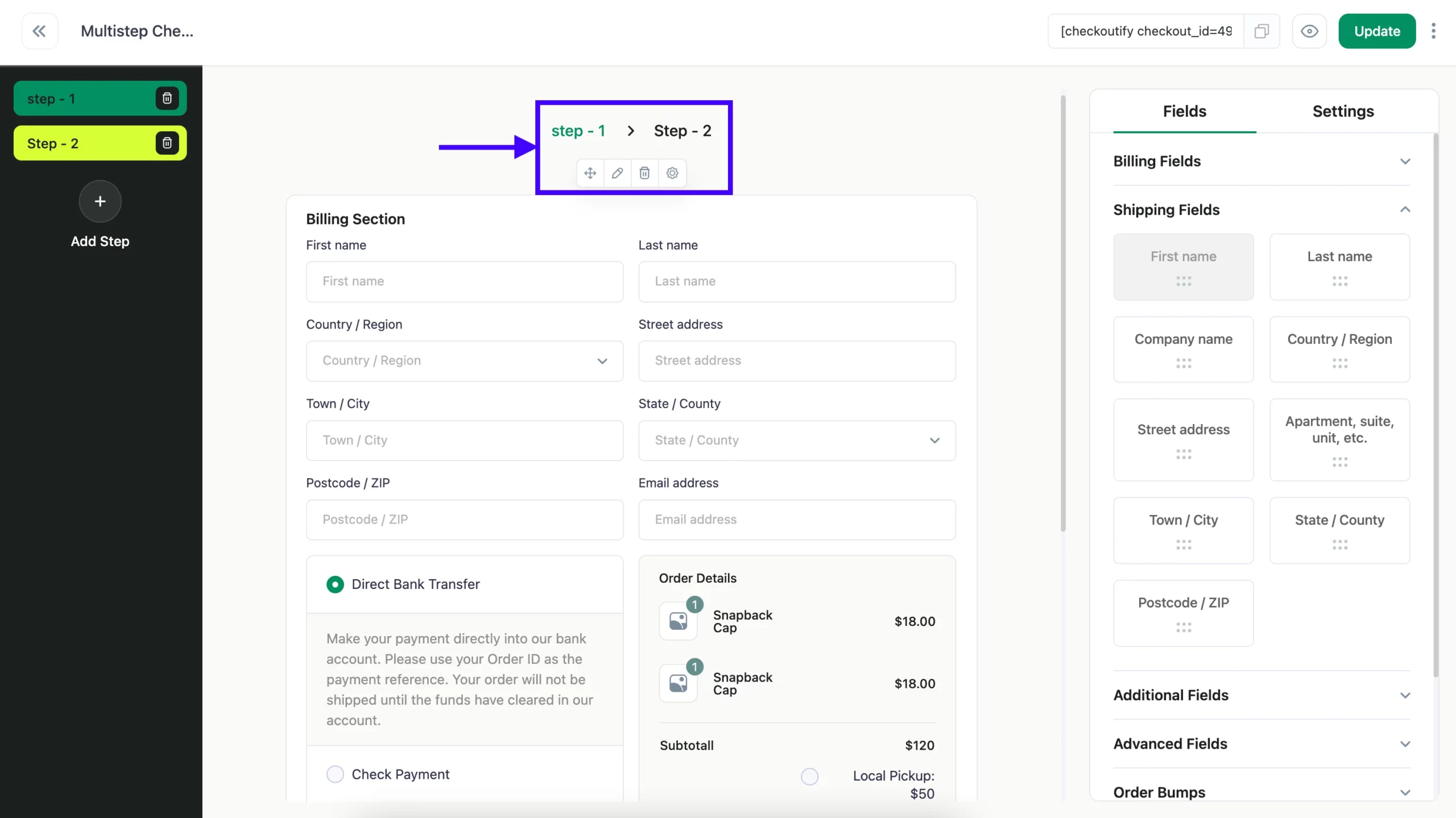 Multistep checkout